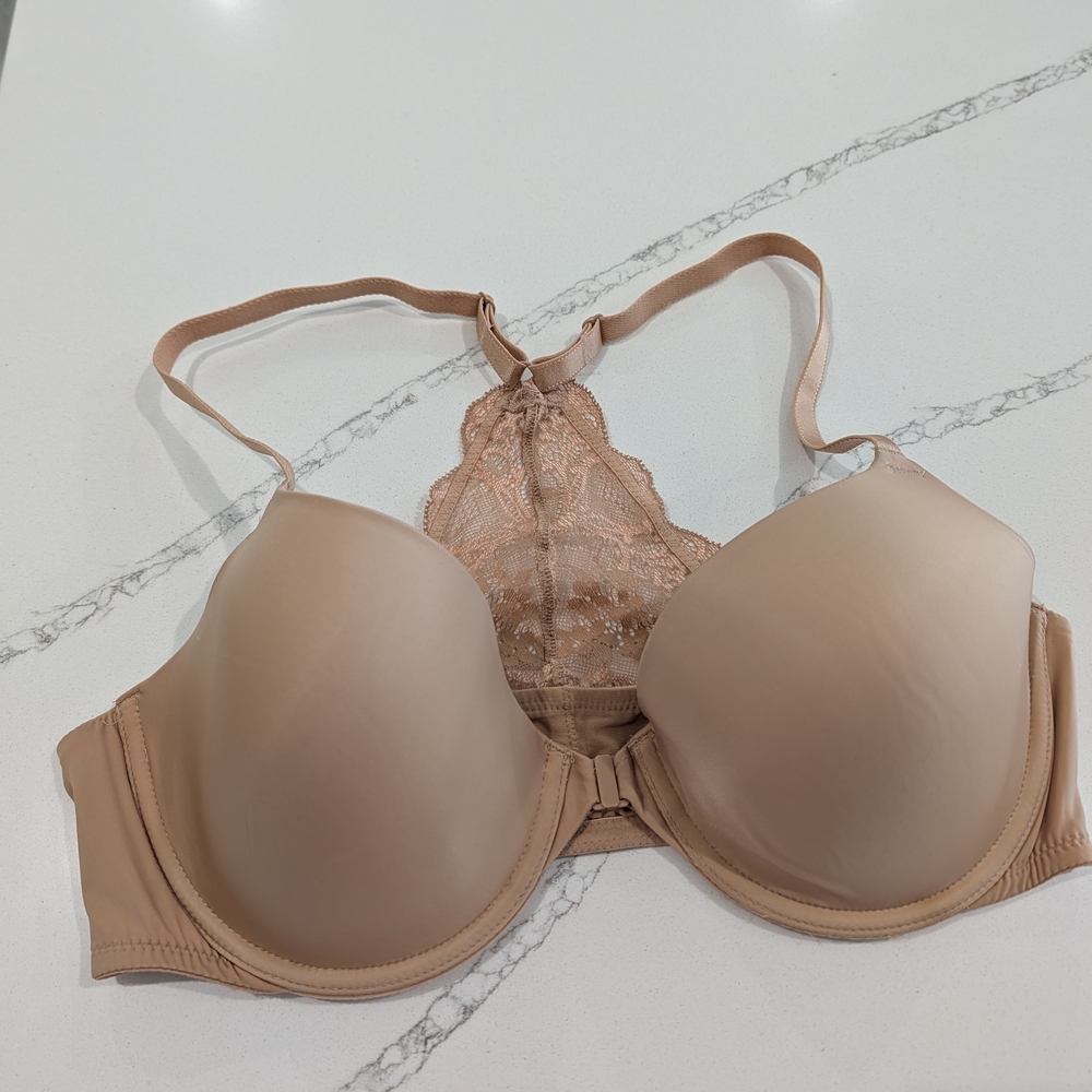 Wacoal Lace Impressions Racer Back Nude Sz 38C Romantic Coquette Front Closure